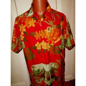Pacific & Co Men's Medium Red Floral w/Ukes Short Sleeve Button Down. music